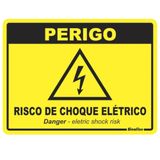 Placa De Poliestireno Auto-adesiva 15x20cm Perigo Risco De Choque Elétrico - 220 By - Sinalize Sinalize