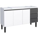 Gabinete Em Aço Netuno Branco Com Detalhes Preto Para Pias De 1,50 Metro Com 3 Portas E 3 Gavetas - P101725 - Cozimax Cozimax