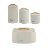 Kit 3 Potes Mantimentos + Portão Pão Em Metal E Bambu Sense Bege Ou
