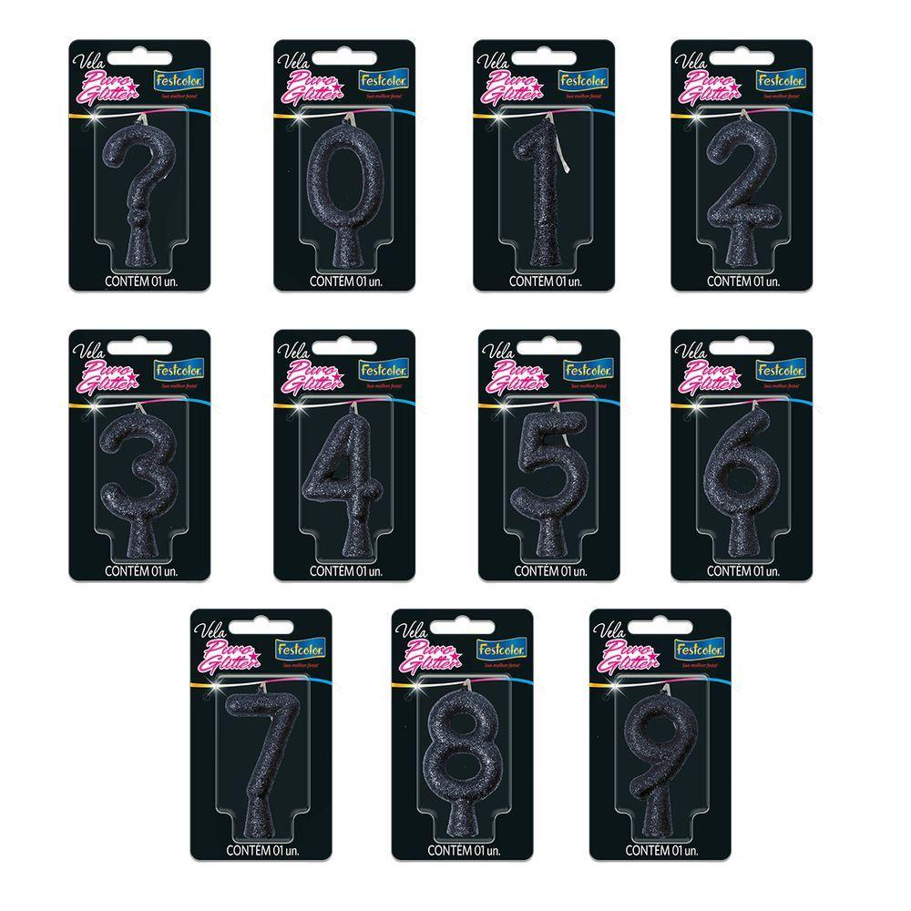 Encontraproduto.com.br - Vela FESTCOLOR Puro Glitter n°8 Preta