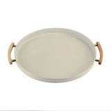 Bandeja Com Alça Sense 41,5cm Metal + Bambu Bege Ou