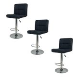 Kit 3 Banquetas Gomos Comfort Estofada Giratória Altura Regulável Preto