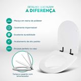 Tampa De Vaso Poliéster Com Amortecedor Carrara Preto Para Bacia Deca Com Ferragem Preta
