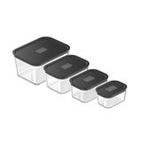 Conjunto De Potes De Vidro Herméticos 4 Peças Fresh Lock Preto Ou