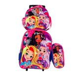 Mochila Menina Amigas Infantil Rodinha Rosa Lancheira Estojo