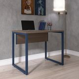 Mesa Para Escritório Industrial 90cm Pe25 Walnut/azul Delrei