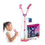 Microfone Infantil Duplo Pedestal Som E Luz Conecta Celular