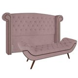 Cabeceira Cama Box Casal Queen 160cm Provença Com Calçadeira Vêneto P02 Veludo Rosê - Mpozenato