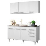 Armário Aéreo Parma E Balcão Gabinete Com Pia Inox 150cm Lisboa - Lumil Móveis Branco-preto