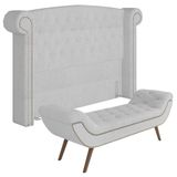 Cabeceira Cama Box Queen 160cm Provença E Recamier Veneto P02 Bouclé Branco - Mpozenato