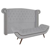 Cabeceira Cama Box Casal Queen 160cm Provença Com Calçadeira Vêneto P02 Veludo Cinza - Mpozenato