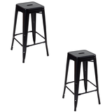 Kit C/2 Banquetas Oficial Webshp Tolix Alta Preta 76 Cm Sem Encosto Design Industrial Em Aço Reforçado
