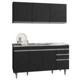 Armário Aéreo Argélia E Balcão Gabinete Com Pia Inox Marrocos 150cm Preto - Lumil Móveis
