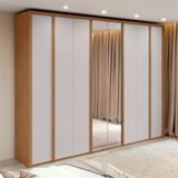 Guarda-roupa Casal 100% Mdf 8 Portas Easy Glow Com Espelhos Amendoa Clean/off White