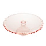 Prato C/pé P/bolo Cristal Pearl Bolinha Rosa 31x11cm Wolff