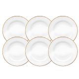 Jogo De Pratos Rasos Kit 6 Peças 28cm Borda Dourada Sofia