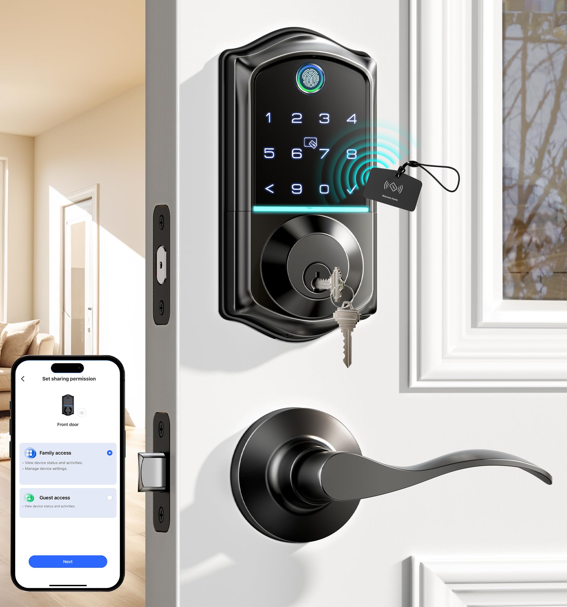 Entrada Sem Chave De Impressão Digital Smart Lock Veise Ve017-l Preta