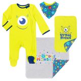 Conjunto De 4 Peças Disney Pixar Monsters Inc. Mike: Macacão Sleep N&#39; Play, Babador, Pano Para Arrotar, 0 A 6 Meses