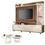 Estante Home Theater Titan Off White Castanho E Kit Mesa De Centro Sky Off White - Hb Móveis