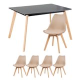 Mesa De Jantar Retangular 80 X 120 Cm Preto + 4 Cadeiras Leda Nude Mesa Preto Com Cadeiras Nude
