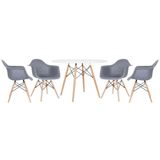 Kit - Mesa Eames 120 Cm Branco + 4 Cadeiras Eames Daw Cinza Escuro Mesa Branco Com Cadeiras Cinza Escuro