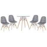Kit - Mesa De Vidro Eames 70 Cm + 4 Cadeiras Eames Botonê Cinza Escuro Cinza-escuro