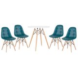 Kit - Mesa Eames 70 Cm + 4 Cadeiras Eames Botonê Mesa Branco Com Cadeiras Turquesa Mesa Branco Com Cadeiras Turquesa