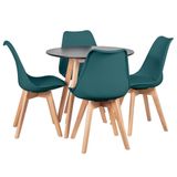 Mesa Leda 80 Cm Preto + 4 Cadeiras Leda Verde Escuro Mesa Preto Com Cadeiras Verde Escuro