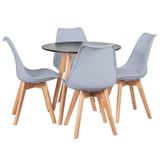 Mesa Leda 80 Cm Preto + 4 Cadeiras Leda Cinza Claro Mesa Preto Com Cadeiras Cinza Claro