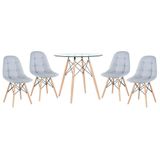 Kit - Mesa De Vidro Eames 80 Cm + 4 Cadeiras Eames Botonê Cinza-claro Cinza-claro