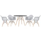 Kit - Mesa Eames 100 Cm + 4 Cadeiras Eames Daw Mesa Preto Com Cadeiras Cinza Claro Mesa Preto Com Cadeiras Cinza Claro