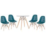 Kit - Mesa De Vidro Eames 70 Cm + 4 Cadeiras Eames Botonê Turquesa Turquesa