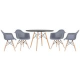 Kit - Mesa Eames 120 Cm Preto + 4 Cadeiras Eames Daw Cinza Escuro Mesa Preto Com Cadeiras Cinza Escuro