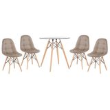 Kit - Mesa De Vidro Eames 70 Cm + 4 Cadeiras Eames Botonê Nude Nude