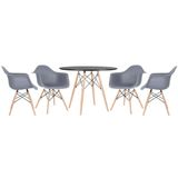 Kit - Mesa Eames 100 Cm + 4 Cadeiras Eames Daw Mesa Preto Com Cadeiras Cinza Escuro Mesa Preto Com Cadeiras Cinza Escuro