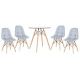 Kit - Mesa De Vidro Eames 70 Cm + 4 Cadeiras Eames Botonê Cinza Claro Cinza-claro