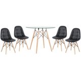 Kit - Mesa De Vidro Eames 90 Cm + 4 Cadeiras Eames Botonê Preto Cadeiras Preto