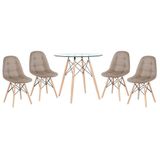 Kit - Mesa De Vidro Eames 80 Cm + 4 Cadeiras Eames Botonê Nude Nude