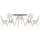Kit - Mesa Eames 100 Cm Preto + 4 Cadeiras Botonê Cinza Claro Mesa Preto Com Cadeiras Cinza Claro