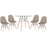 Kit - Mesa De Vidro Eames 90 Cm + 4 Cadeiras Eames Botonê Nude Cadeiras Nude