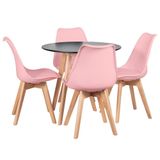 Mesa Leda 80 Cm Preto + 4 Cadeiras Leda Rosa Claro Mesa Preto Com Cadeiras Rosa Claro