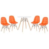 Kit - Mesa Eames 70 Cm + 4 Cadeiras Eames Botonê Mesa Branco Com Cadeiras Laranja Mesa Branco Com Cadeiras Laranja