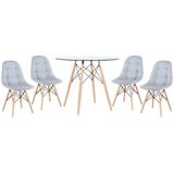 Kit - Mesa De Vidro Eames 90 Cm + 4 Cadeiras Eames Botonê Cinza Claro Cadeiras Cinza Claro