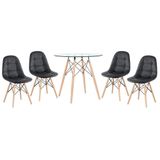 Kit - Mesa De Vidro Eames 80 Cm + 4 Cadeiras Eames Botonê Preto Preto
