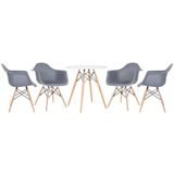 Kit - Mesa Eames 70 Cm Branco + 4 Cadeiras Eames Daw Cinza Escuro Mesa Branco Com Cadeiras Cinza Escuro