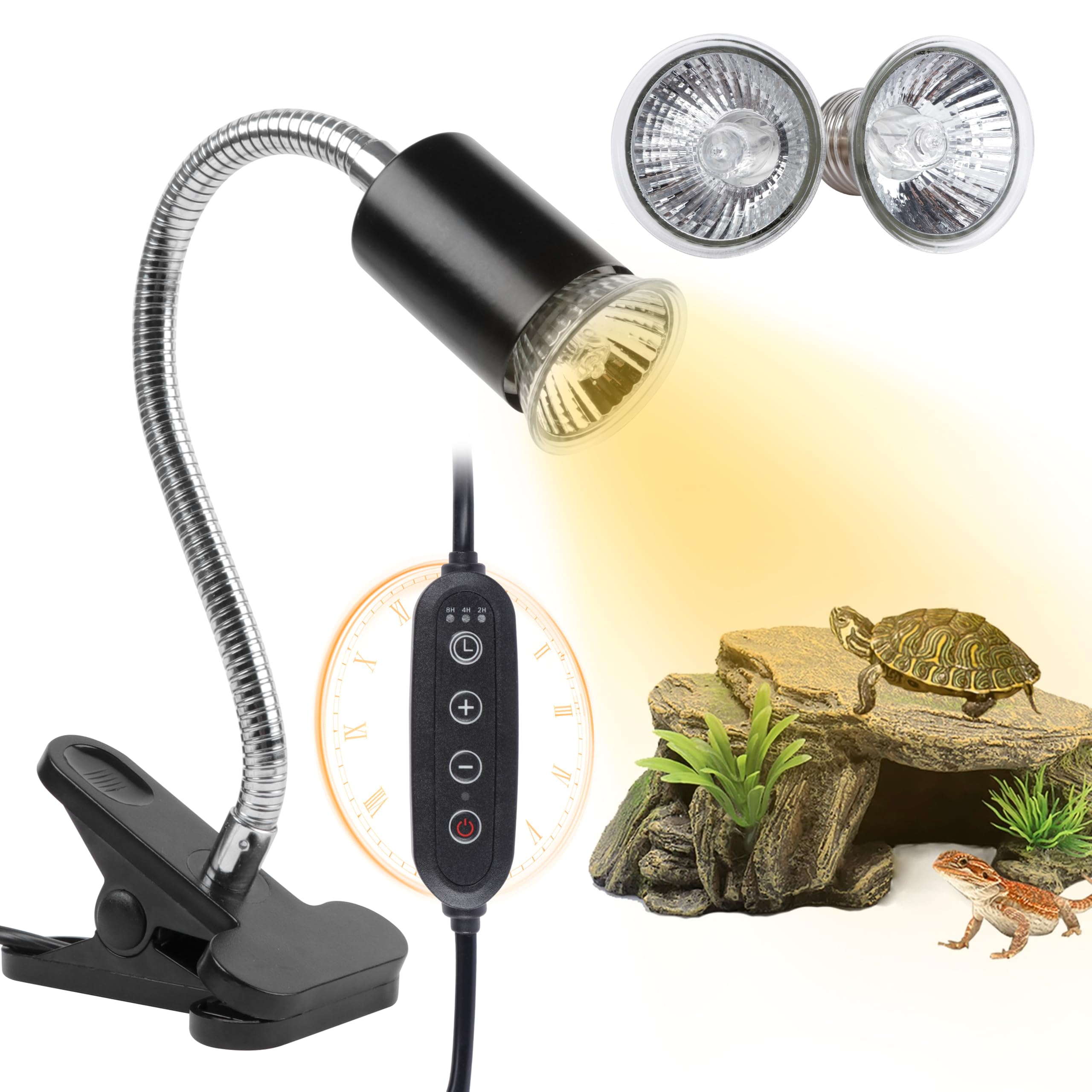 Turtle Basking Light Repti Home Cycle Timer Uva Uvb 50w, Pacote Com 2