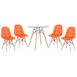 Kit - Mesa De Vidro Eames 70 Cm + 4 Cadeiras Eames Botonê Laranja Laranja