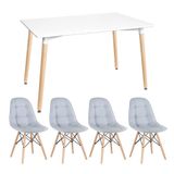 Kit - Mesa Retangular Eames 80 X 120 Cm Branco + 4 Cadeiras Botonê Cinza Claro Mesa Branco Com Cadeiras Cinza Claro