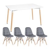 Kit - Mesa Retangular Eames 80 X 140 Cm Branco + 4 Cadeiras Botonê Cinza Escuro Mesa Branco Com Cadeiras Cinza Escuro