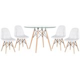 Kit - Mesa De Vidro Eames 100 Cm + 4 Cadeiras Eames Botonê Branco Branco